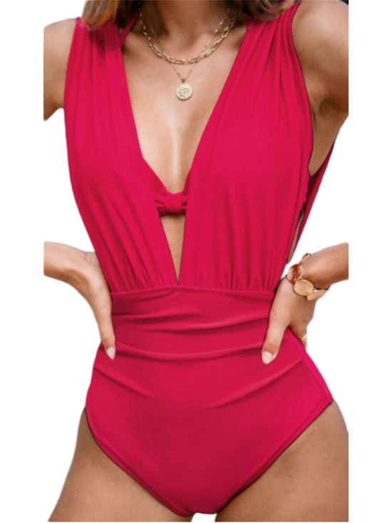 Cupshe Other - Cupshe One Piece Swimsuit Womens M Cherry Red Plunge Ruched Tummy Control